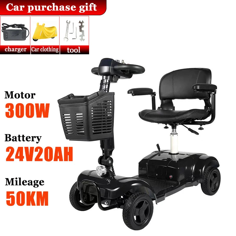 Mobility Scooter 4-Wheel Intelligent Scooter Household Elderly Electric Scooter Foldable Portable Disabled Comfortable Seat Fold