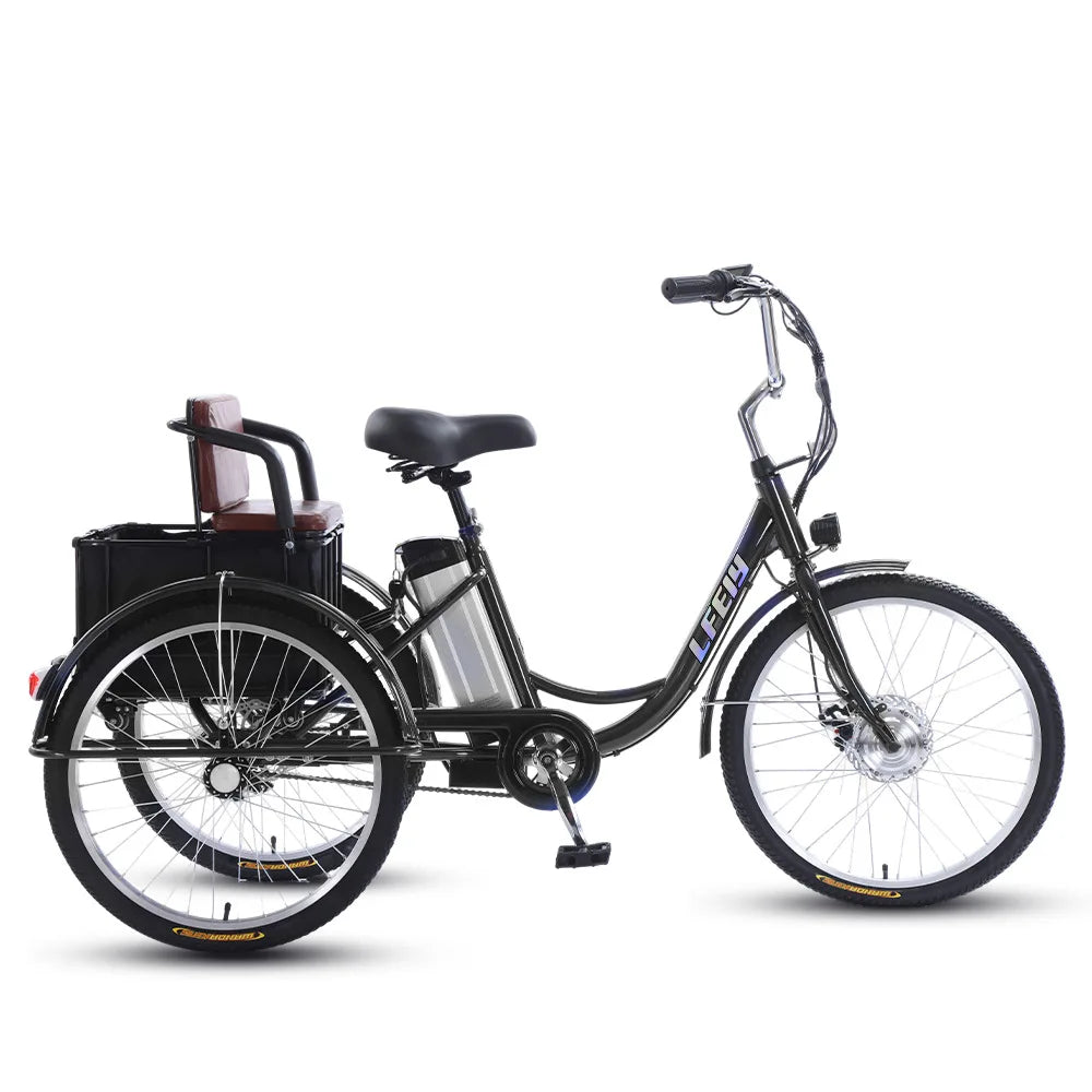 20" Adult Electric Tricycle 2-Seater 3 Wheel Ebike Removable Li-ion Battery Pedal Assist Trike Rear Seat Cargo Box Senior Travel