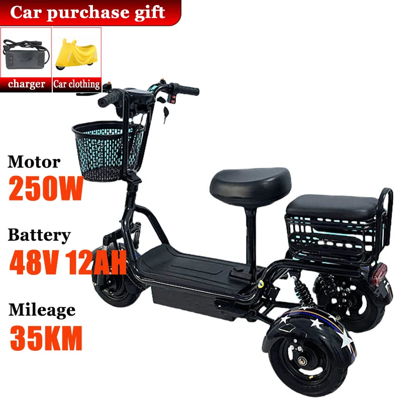 Removable Battery Elderly Leisure Bicycle Small Folding Adult Electric Tricycle with Basket 3 Seats Commuting Electric Scooter
