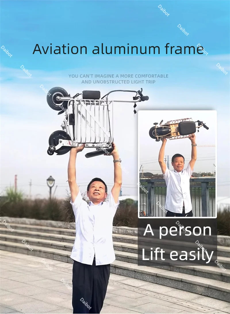 Travel Folding Lightweight Mobility Scooter For 2 Peoples 36V Mini Foldable Electric Tricycle Scooter For Senior With Basket
