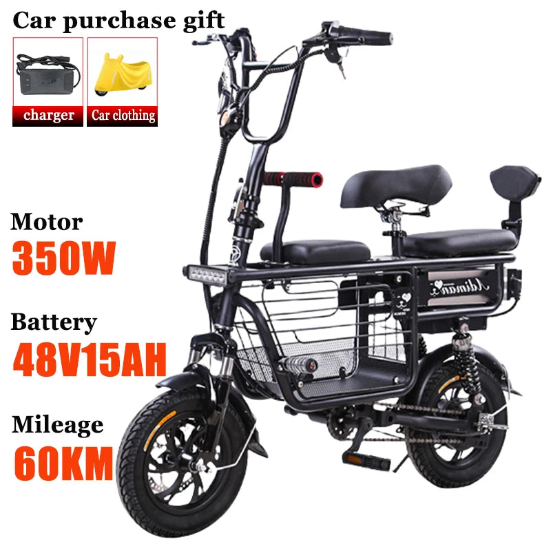 12 Inches Electric Bicycle Anti-theft Leisure Long Life Electric Bike Adult Commuting Removable Lithium Battery Mobility Scooter