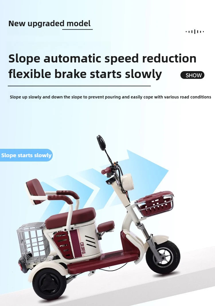 Large Capacity Basket 600W High Power Adult Flowing Electric Tricycle Household Elderly Leisure Small Disabled Mobility Scooter