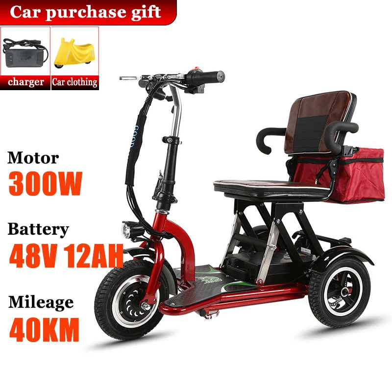 Elderly Fold Leisure Electric Scooter Mini Portable Disabled Electric Tricycle Removable Lithium Battery Adult Mobility Scooter