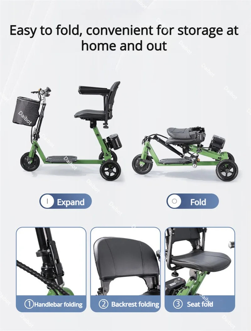 Portable Foldable Electric Scooter With 3 Wheels For Adults 350W 48V Elderly Electric Tricycle With Basket Armrest