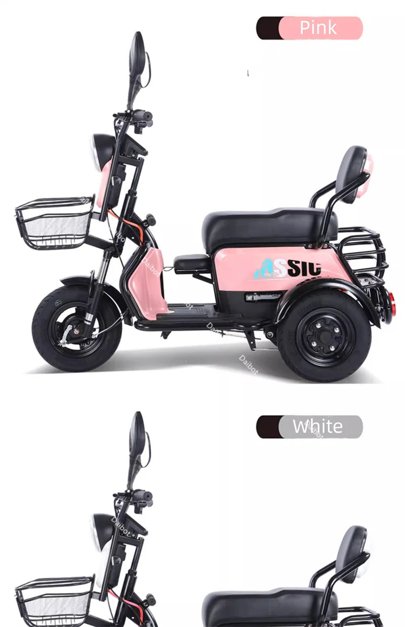 New 2024 Long Range Parents Child Electric Scooter 2 Seats 60V 1000W Powerful Adult Electric Tricycle 3 People For The Elderly