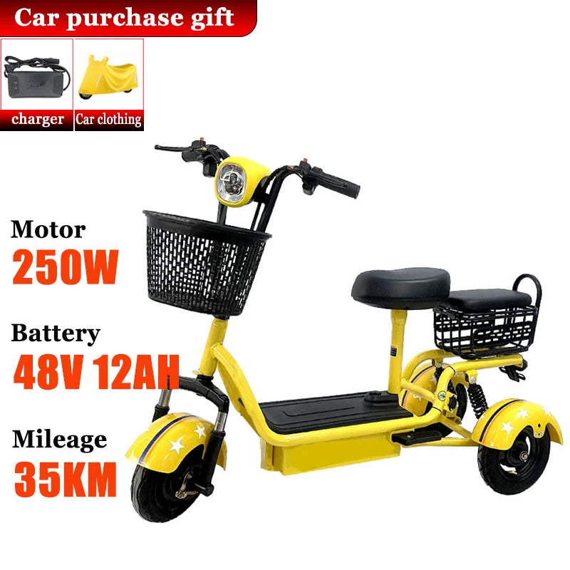 Removable Battery Elderly Leisure Bicycle Small Folding Adult Electric Tricycle with Basket 3 Seats Commuting Electric Scooter
