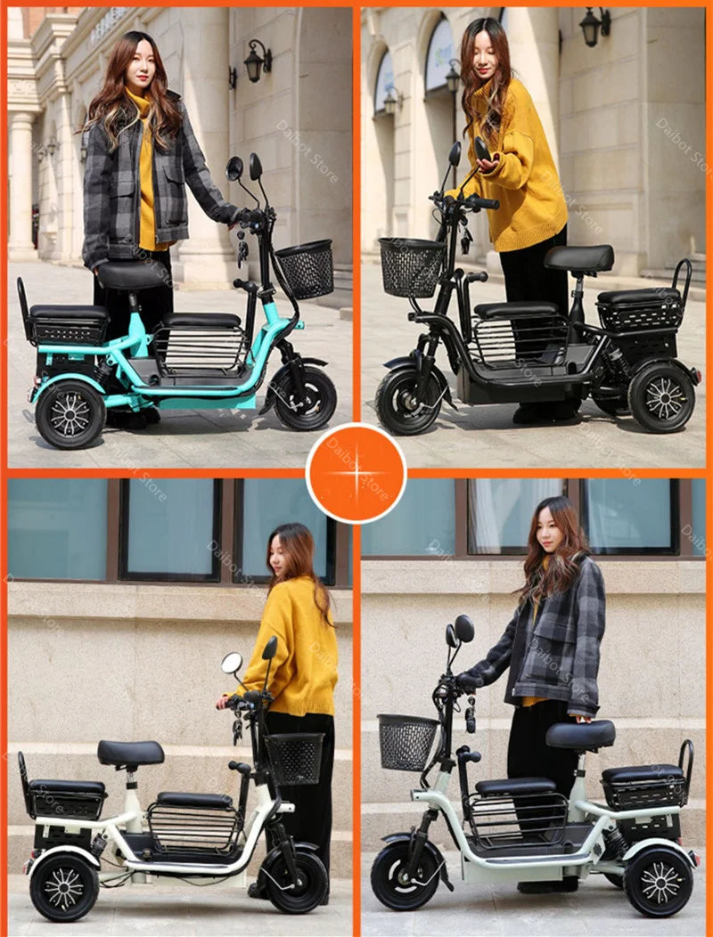 3 Seater Parent Child Electric Scooter 3 Wheel Foldable Baby Seat For Long Distance 800w 48v Mini Electric Tricycle For Women