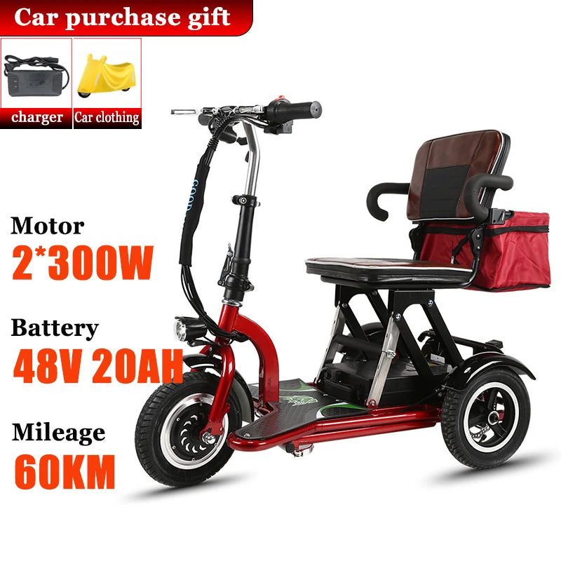 Elderly Fold Leisure Electric Scooter Mini Portable Disabled Electric Tricycle Removable Lithium Battery Adult Mobility Scooter