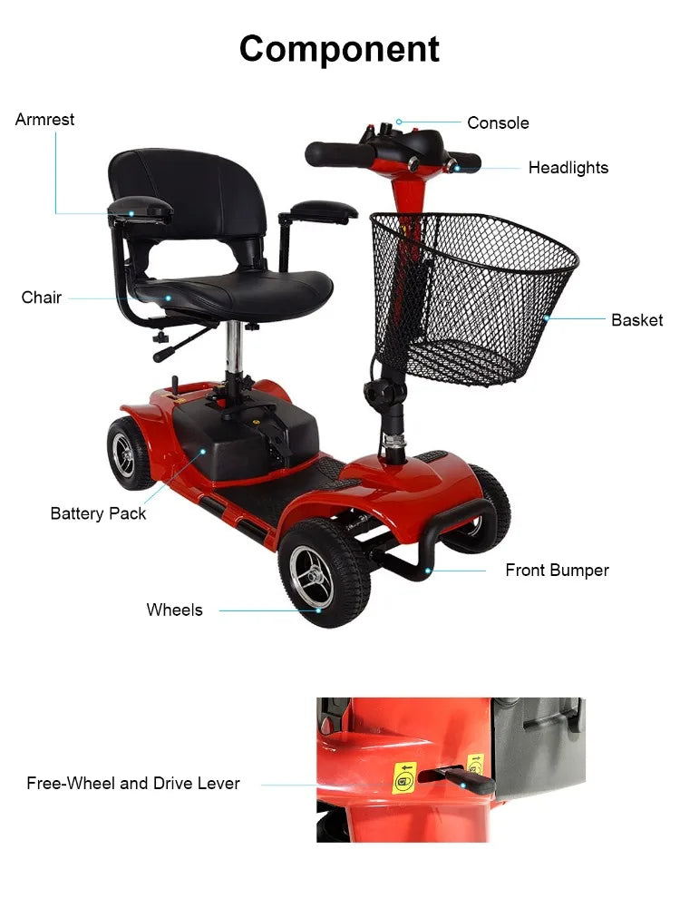 Mini Small Folding Disabled Electric Scooter Removable Lithium Battery Elderly Leisure Adult Commuting Portable Mobility Scooter