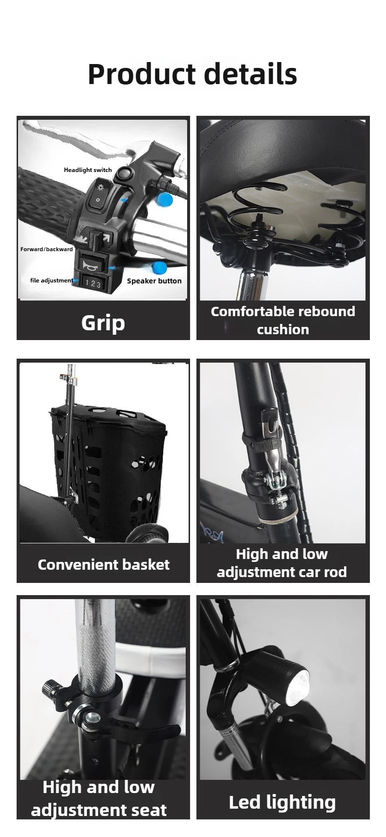 Removable Lithium Battery Electric Tricycle Folding Electric Scooter Mini Small Commuting Disabled With Basket Mobility Scooter