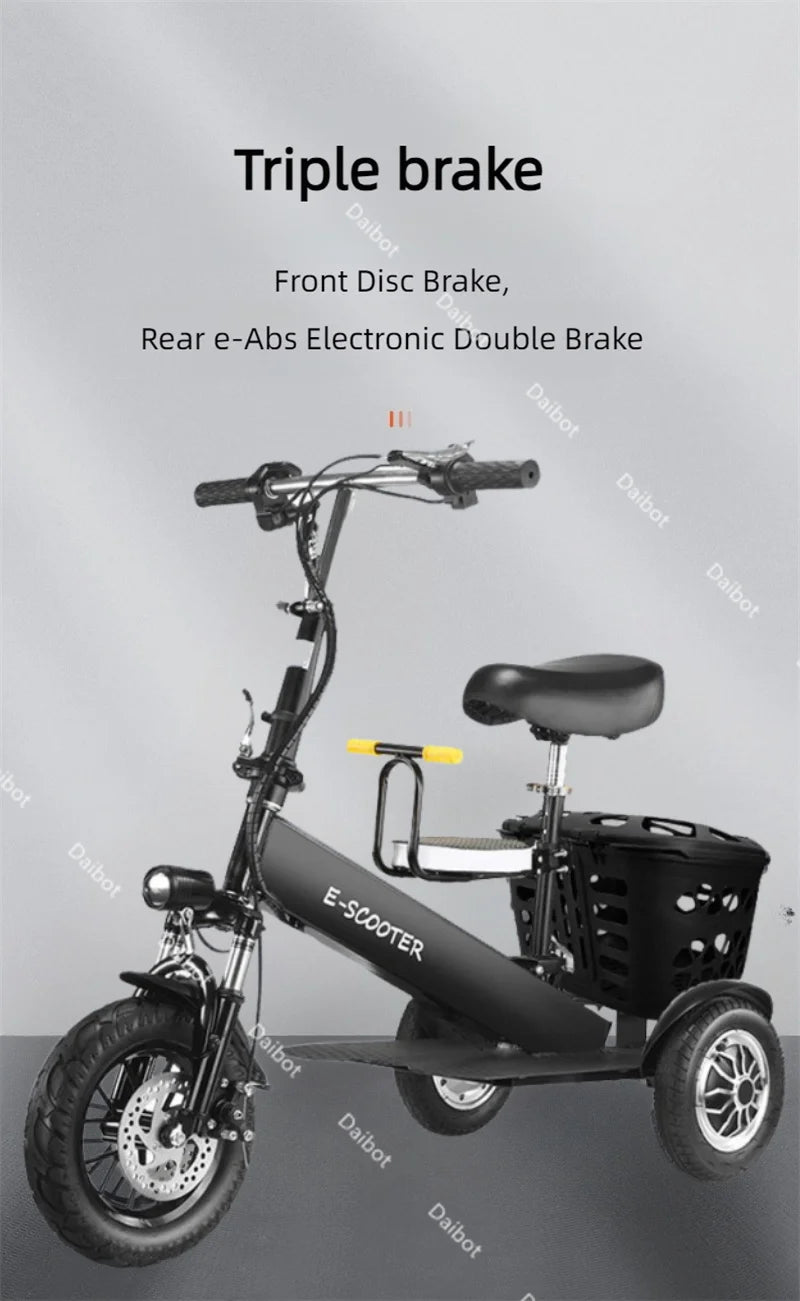 Lightweight Mobility Scooter Foldable With Basket For Adults Electric Scooter Senior Triple Shock Absorption 500W Trike 2 Seats