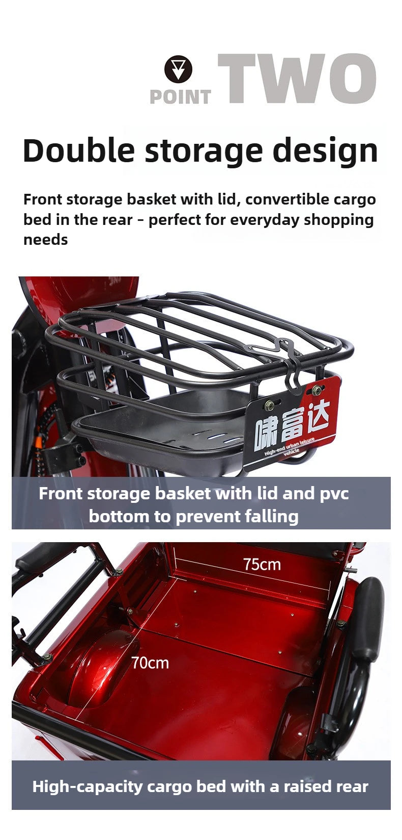 Adult 1200W High Power Motor Passenger and Cargo Electric Tricycle Lithium Household Front and Rear Shock Absorption System