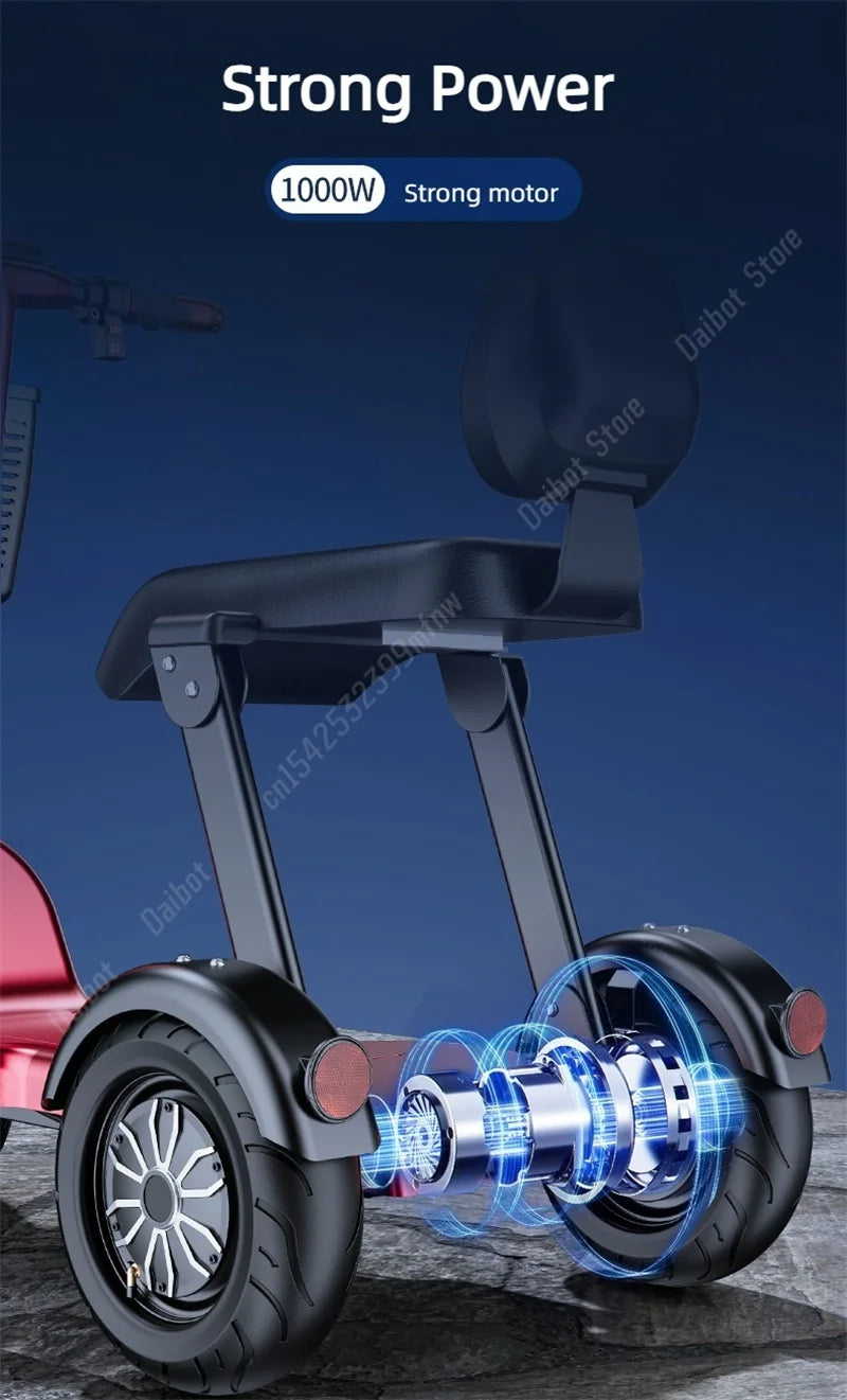 1000W 48V Small Mobility Scooter 3 Wheels Foldable For Elderly 2 Seater Mini Electric Tricycle Parent Child Adult With Basket