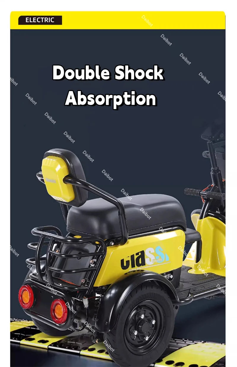 New 2024 Long Range Parents Child Electric Scooter 2 Seats 60V 1000W Powerful Adult Electric Tricycle 3 People For The Elderly