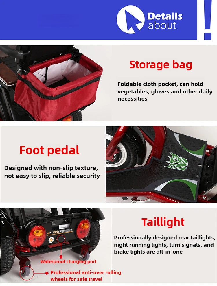 Elderly Fold Leisure Electric Scooter Mini Portable Disabled Electric Tricycle Removable Lithium Battery Adult Mobility Scooter