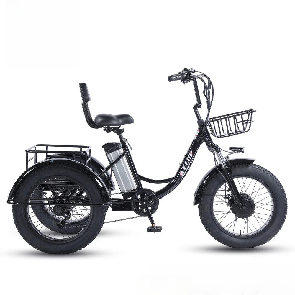500W Electric Tricycle 20*4.0 Snow Fat Tire 48V13Ah Removable Lithium Battery Three Wheel E Trike with Front &Rear Cargo Baskets