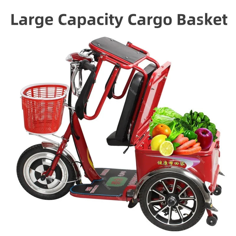 Lightweight Parents Child Electric Scooter 2 Seats 48V 350W Mini 3 Wheel Electric Tricycle For Adult Elderly With Cargo Basket
