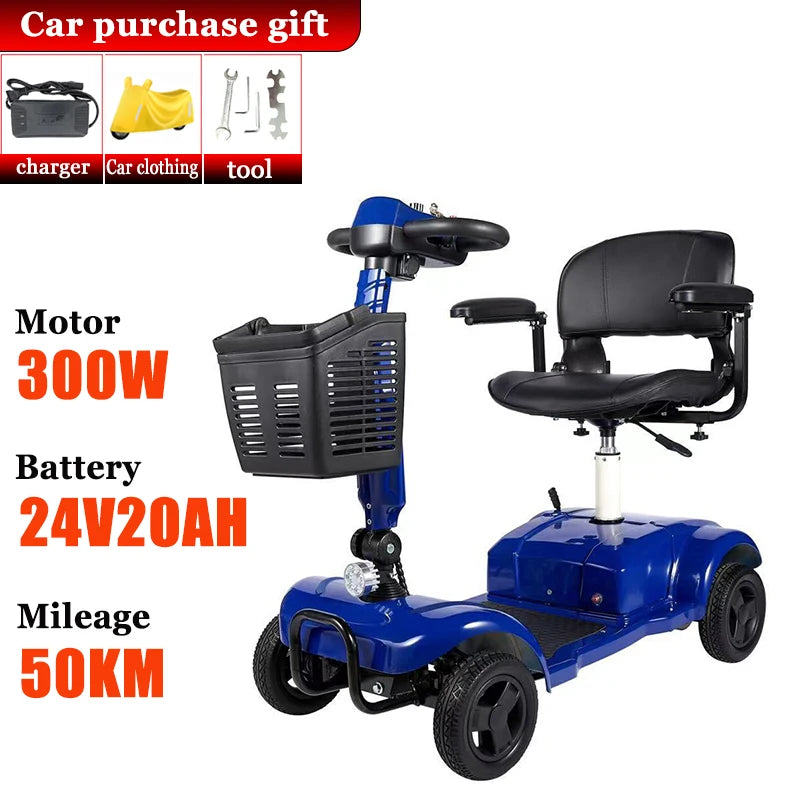 Mobility Scooter 4-Wheel Intelligent Scooter Household Elderly Electric Scooter Foldable Portable Disabled Comfortable Seat Fold