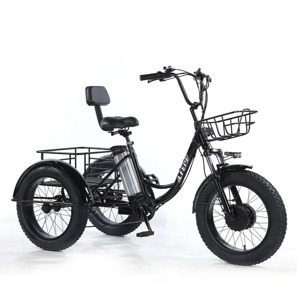 500W Electric Tricycle 20*4.0 Snow Fat Tire 48V13Ah Removable Lithium Battery Three Wheel E Trike with Front &Rear Cargo Baskets