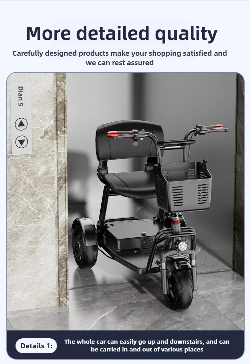 Disabled Commuting Mobility Scooter Mini Small Elderly Leisure Electric Bike Folding Removable Lithium Battery Electric Tricycle