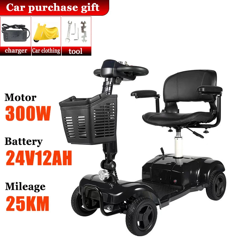 Mobility Scooter 4-Wheel Intelligent Scooter Household Elderly Electric Scooter Foldable Portable Disabled Comfortable Seat Fold