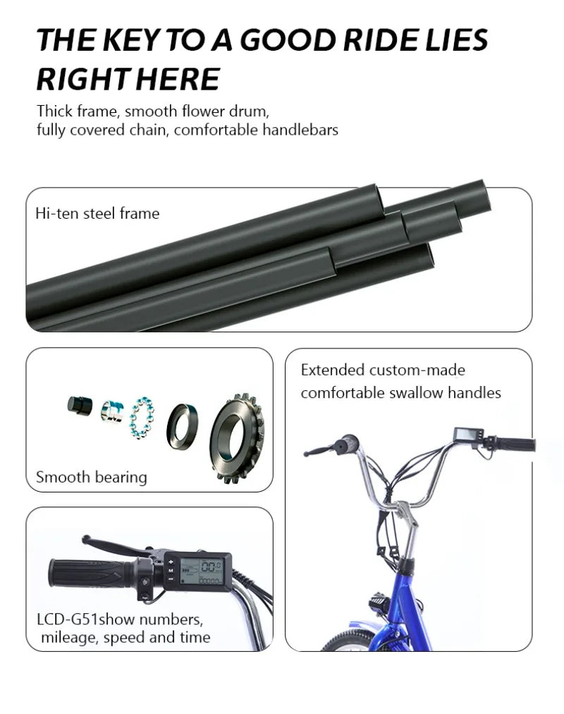 20" Adult Electric Tricycle 2-Seater 3 Wheel Ebike Removable Li-ion Battery Pedal Assist Trike Rear Seat Cargo Box Senior Travel
