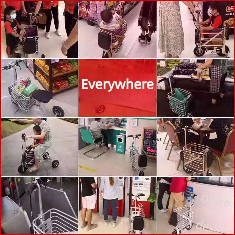 Travel Folding Lightweight Mobility Scooter For 2 Peoples 36V Mini Foldable Electric Tricycle Scooter For Senior With Basket