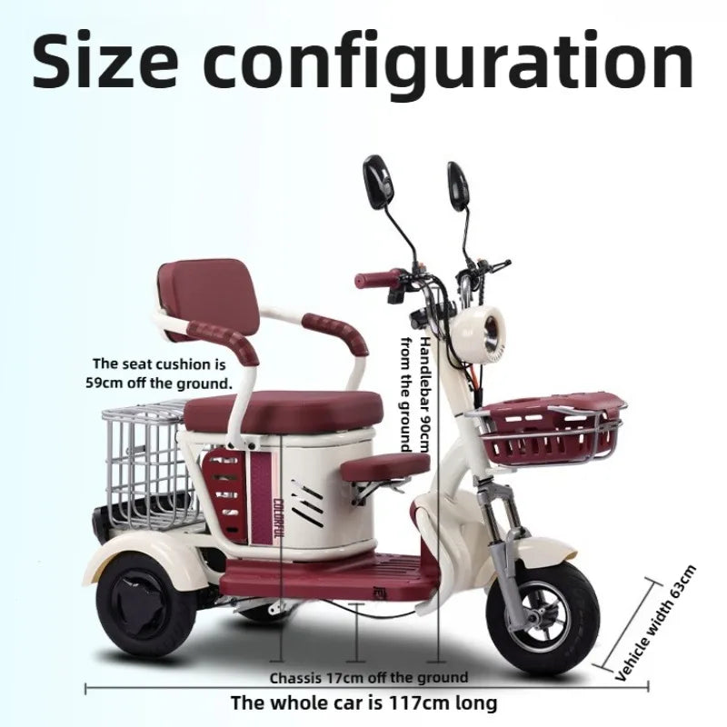 Large Capacity Basket 600W High Power Adult Flowing Electric Tricycle Household Elderly Leisure Small Disabled Mobility Scooter