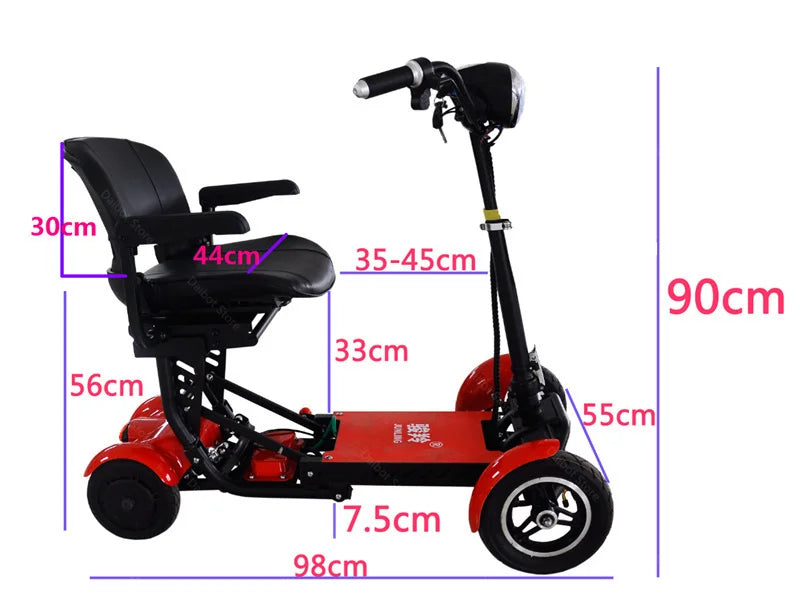 Lightweight Travel Electric Scooter For Women 500W 36V Mobility Scooters 4 Wheels Folding With Removable Armrest