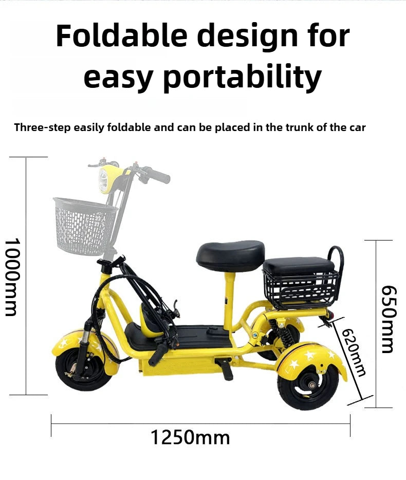 Removable Battery Elderly Leisure Bicycle Small Folding Adult Electric Tricycle with Basket 3 Seats Commuting Electric Scooter