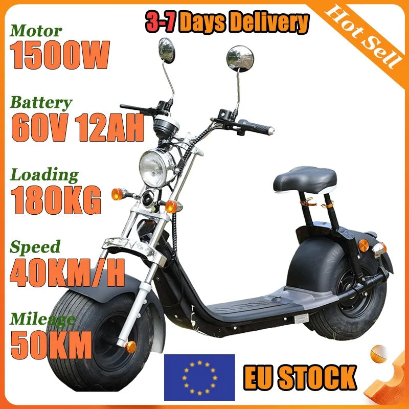 EU Warehouse Electric Scooter Spot Goods 1500W60V12AH Flowing Adult Long Life Mobility Scooter Commuting 2-Wheeler Scootmobiel