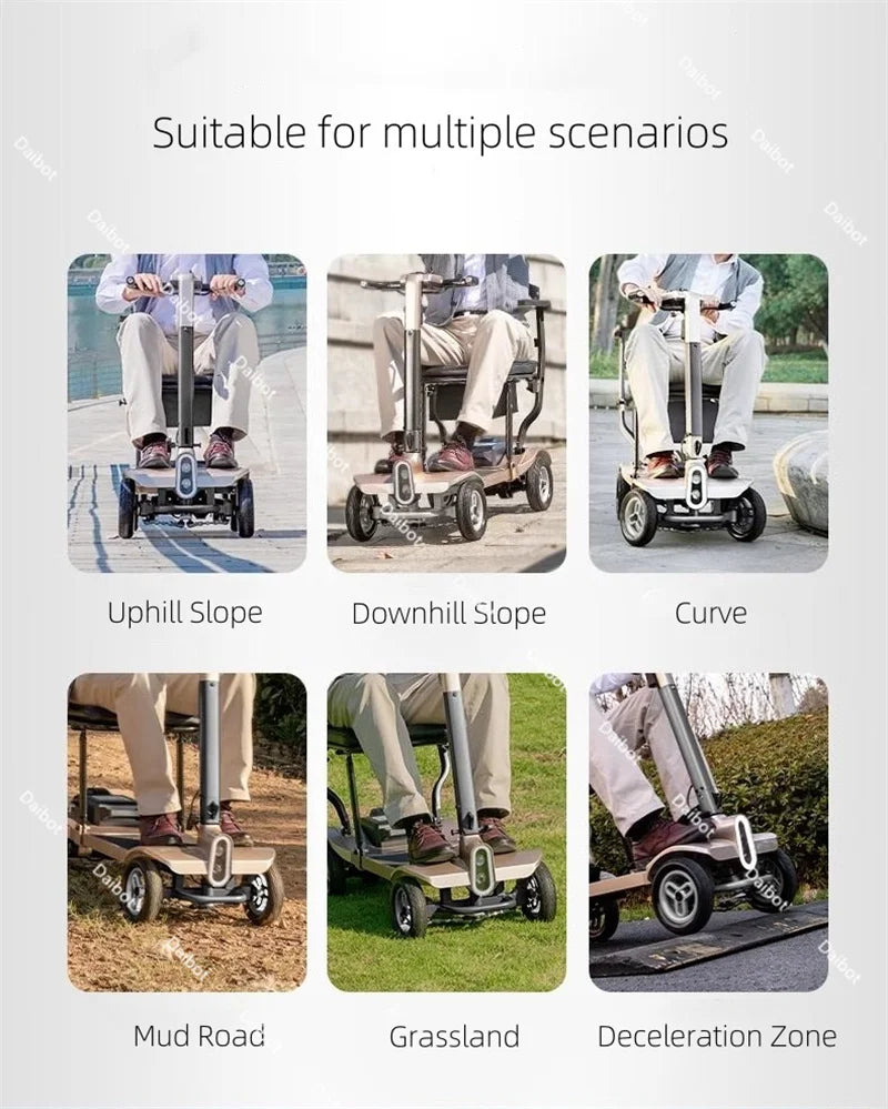 4 Wheel Travel Electric Scooter Foldable Portable With Seat For Old People 24V Mobility Scooter Lightweight Removable Battery