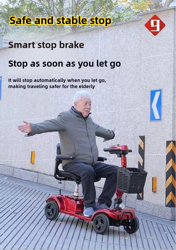 Mobility Scooter 4-Wheel Intelligent Scooter Household Elderly Electric Scooter Foldable Portable Disabled Comfortable Seat Fold