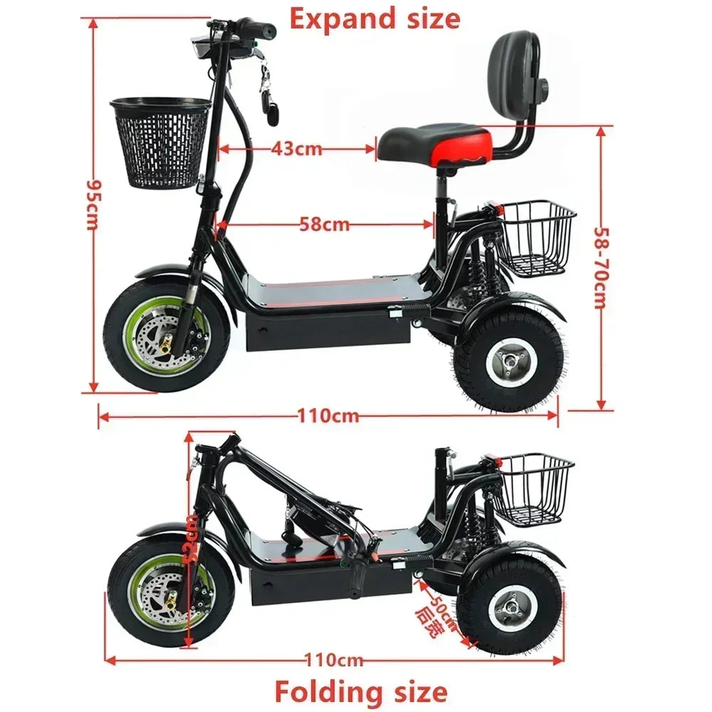 Adult Electric Tricycle 12inch Portable Scooter for Men and Women for Adults Folding Mini Small 3-wheeled Electric Car Elderly