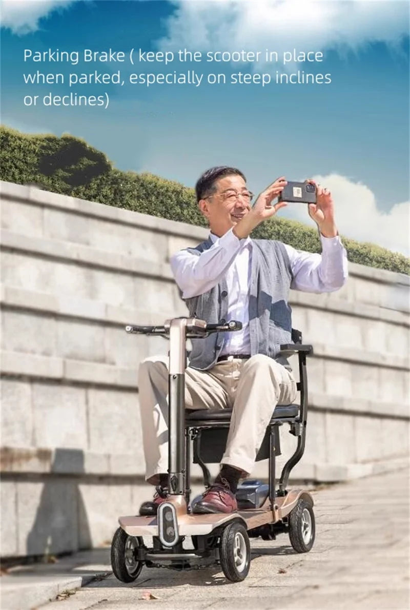 4 Wheel Travel Electric Scooter Foldable Portable With Seat For Old People 24V Mobility Scooter Lightweight Removable Battery