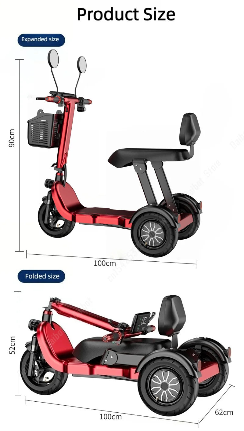 1000W 48V Small Mobility Scooter 3 Wheels Foldable For Elderly 2 Seater Mini Electric Tricycle Parent Child Adult With Basket