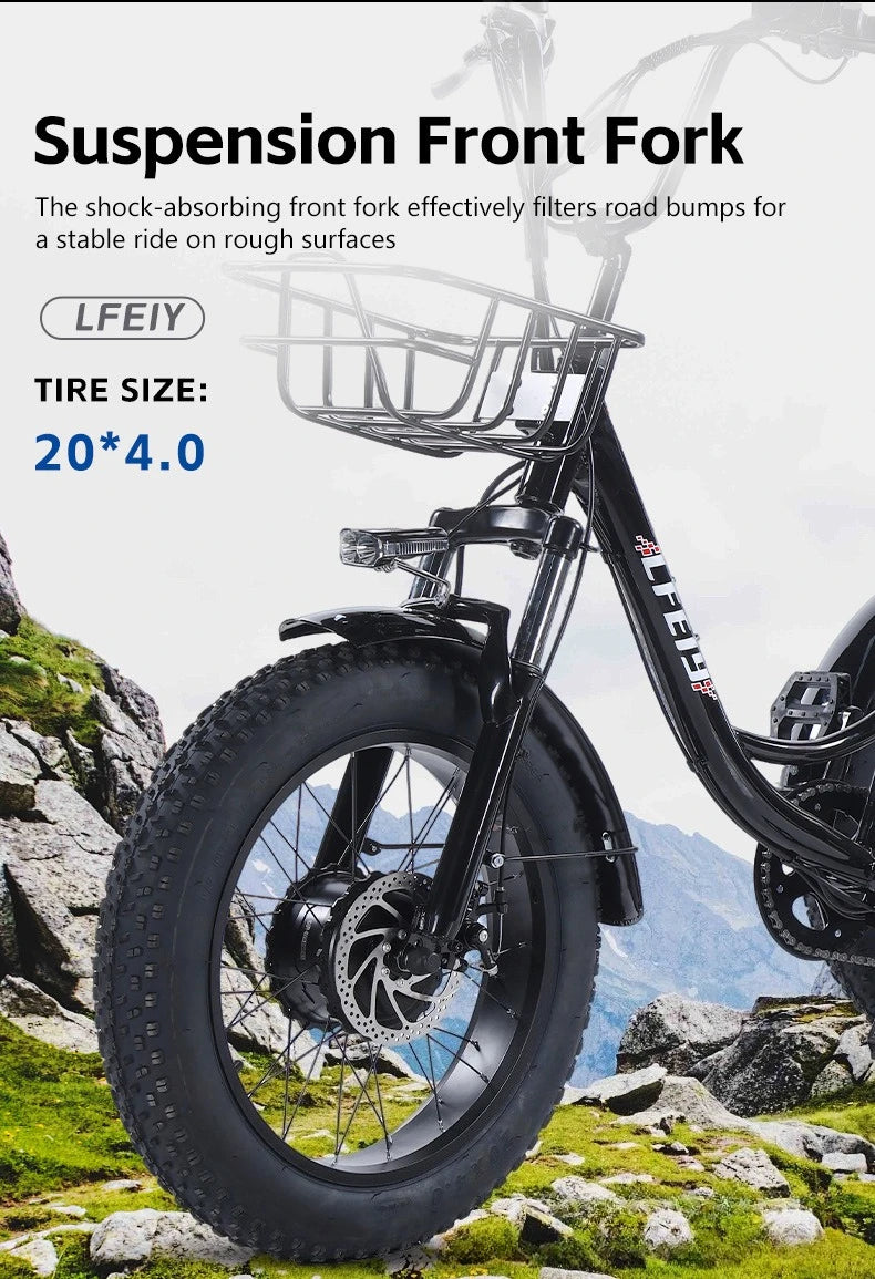500W Electric Tricycle 20*4.0 Snow Fat Tire 48V13Ah Removable Lithium Battery Three Wheel E Trike with Front &Rear Cargo Baskets