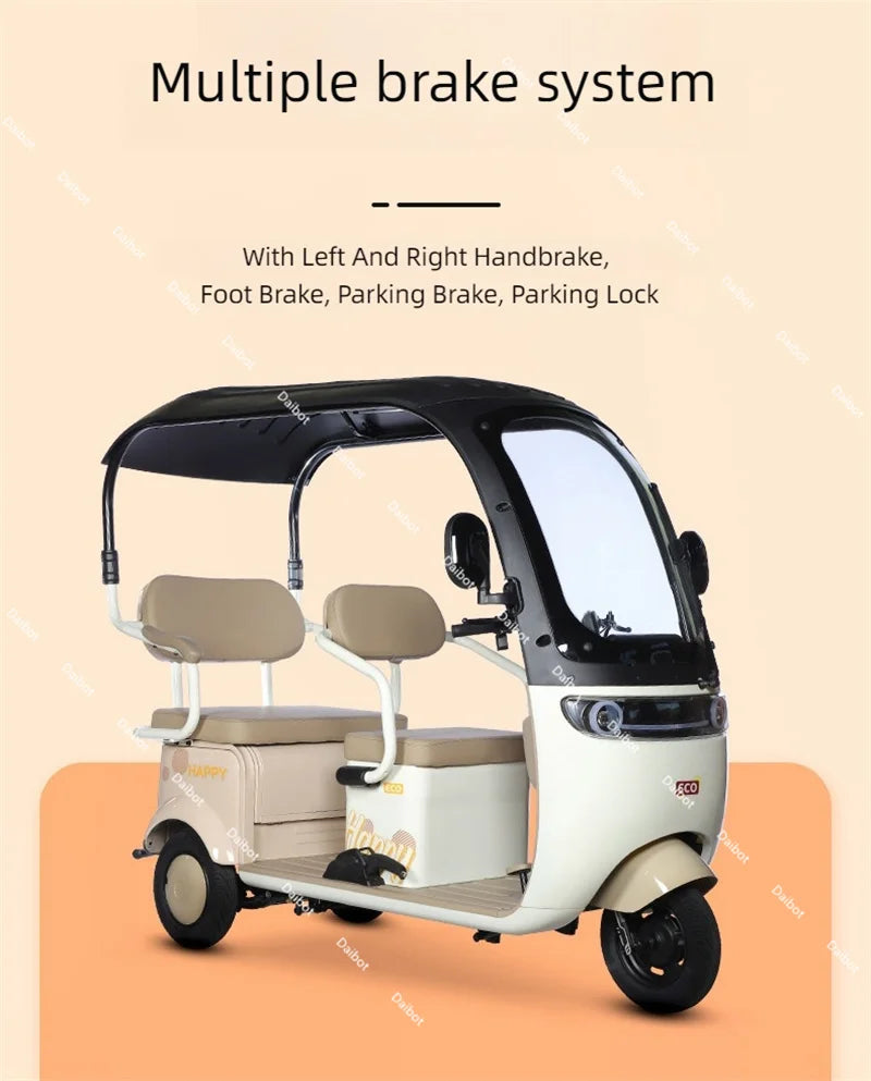 Cargo Electric Tricycle Elderly Mobility Scooter With Passenger Seat For Adult 1000W Family Electric Scooter 3 Wheel With Roof