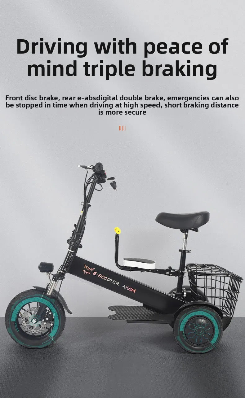Removable Lithium Battery Electric Tricycle Folding Electric Scooter Mini Small Commuting Disabled With Basket Mobility Scooter