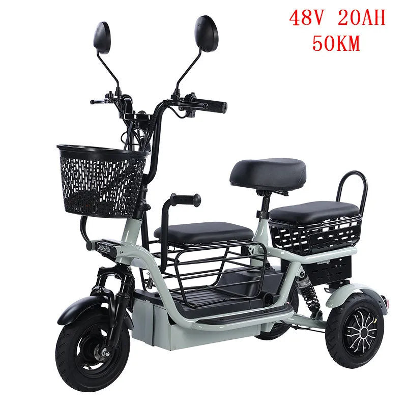 3 Seater Parent Child Electric Scooter 3 Wheel Foldable Baby Seat For Long Distance 800w 48v Mini Electric Tricycle For Women