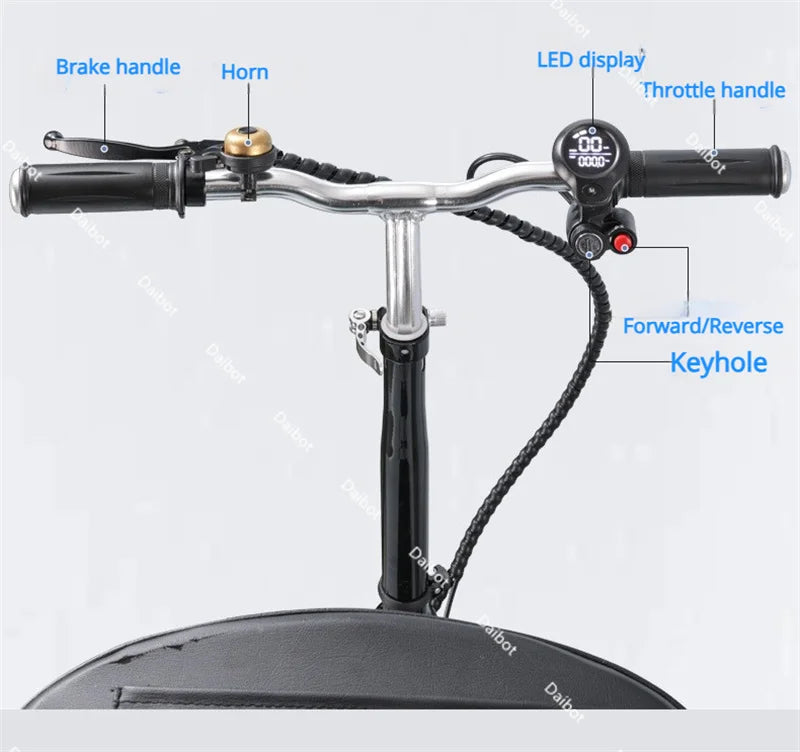 Portable Foldable Electric Scooter With 3 Wheels For Adults 350W 48V Elderly Electric Tricycle With Basket Armrest