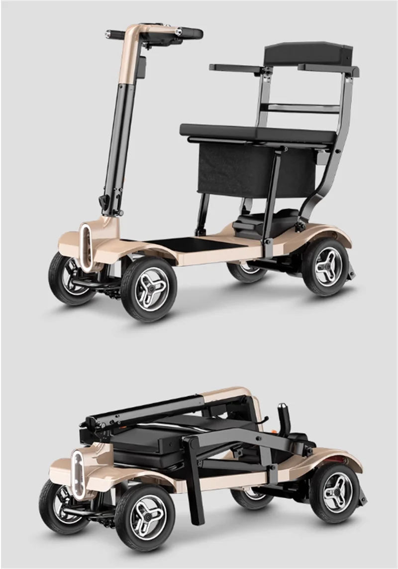 4 Wheel Travel Electric Scooter Foldable Portable With Seat For Old People 24V Mobility Scooter Lightweight Removable Battery