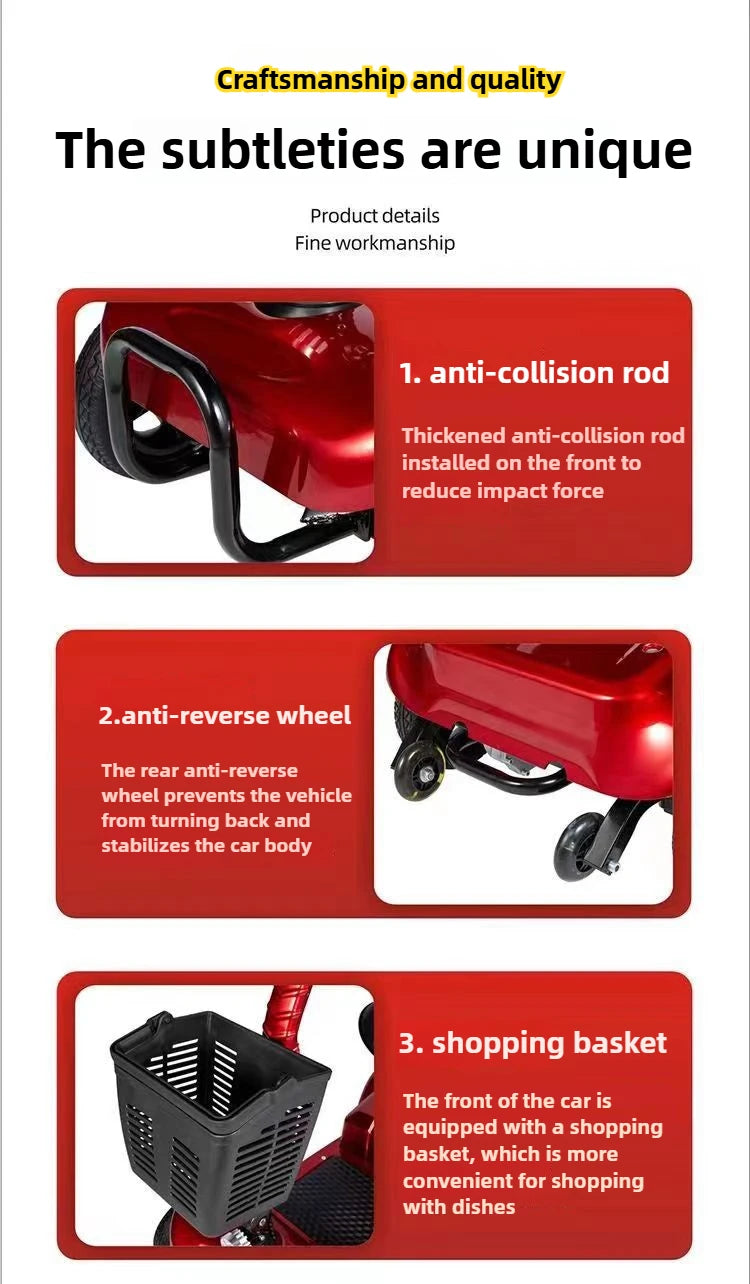 Mobility Scooter 4-Wheel Intelligent Scooter Household Elderly Electric Scooter Foldable Portable Disabled Comfortable Seat Fold