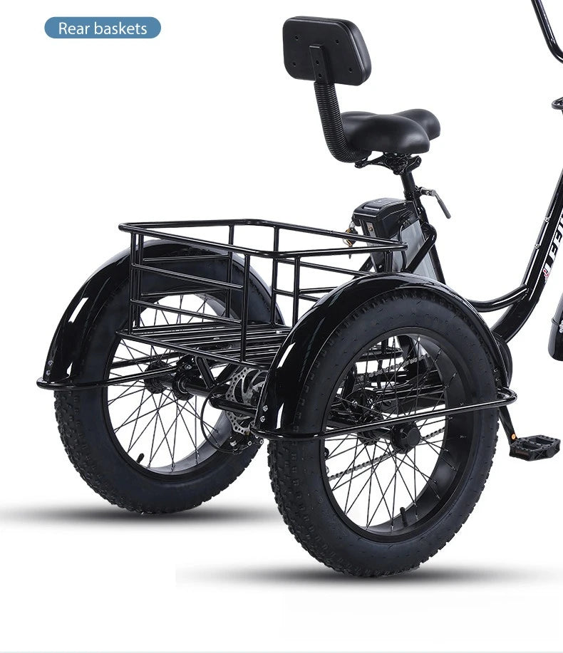 500W Electric Tricycle 20*4.0 Snow Fat Tire 48V13Ah Removable Lithium Battery Three Wheel E Trike with Front &Rear Cargo Baskets