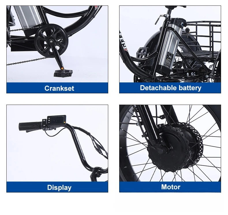 500W Electric Tricycle 20*4.0 Snow Fat Tire 48V13Ah Removable Lithium Battery Three Wheel E Trike with Front &Rear Cargo Baskets