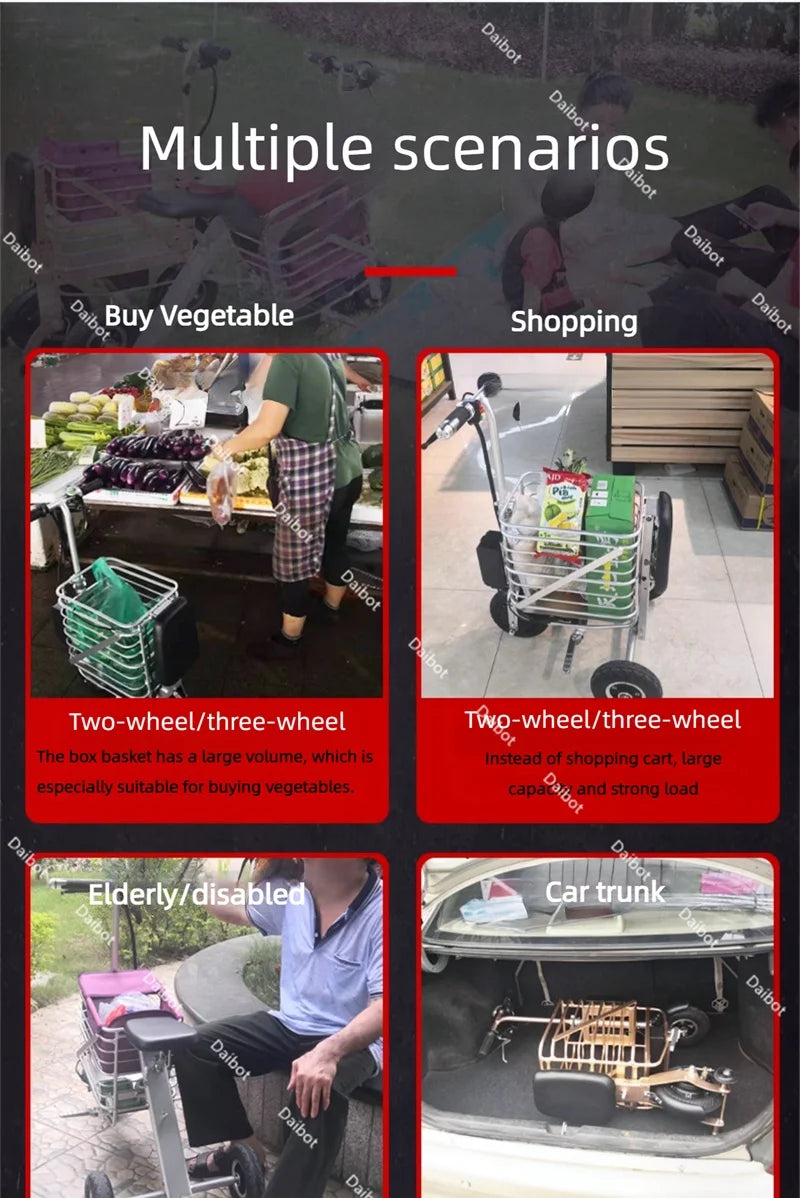 Travel Folding Lightweight Mobility Scooter For 2 Peoples 36V Mini Foldable Electric Tricycle Scooter For Senior With Basket