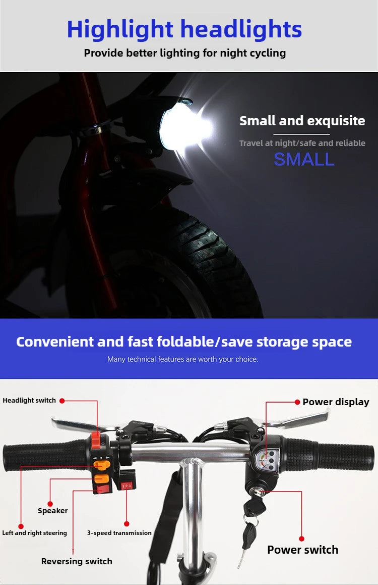 Elderly Fold Leisure Electric Scooter Mini Portable Disabled Electric Tricycle Removable Lithium Battery Adult Mobility Scooter