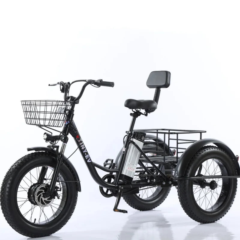 500W 48V Fat Tire Adults 3 Wheel Electric Tricycle With Passenger Seat/Rear Basket Removable Battery Electric Bike For 2 People