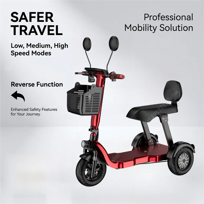 1000W 48V Small Mobility Scooter 3 Wheels Foldable For Elderly 2 Seater Mini Electric Tricycle Parent Child Adult With Basket