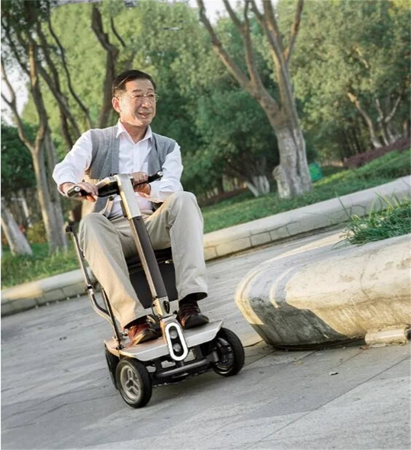 4 Wheel Travel Electric Scooter Foldable Portable With Seat For Old People 24V Mobility Scooter Lightweight Removable Battery